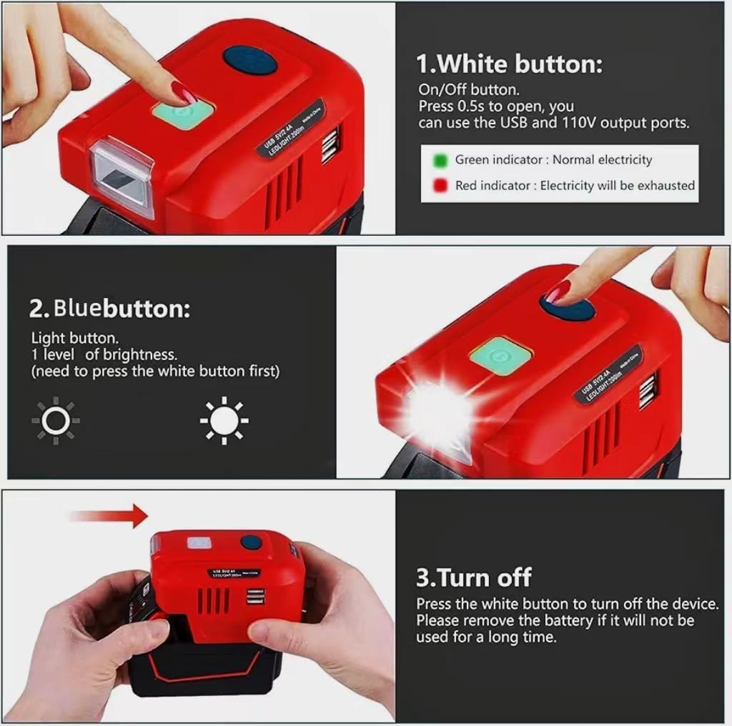 Inversor de fuente de alimentación de 150 W para batería de litio Milwaukee M18 de 18 V, TEPULAS DC 18 V a CA 110-120 V Modifined Sinusoidal