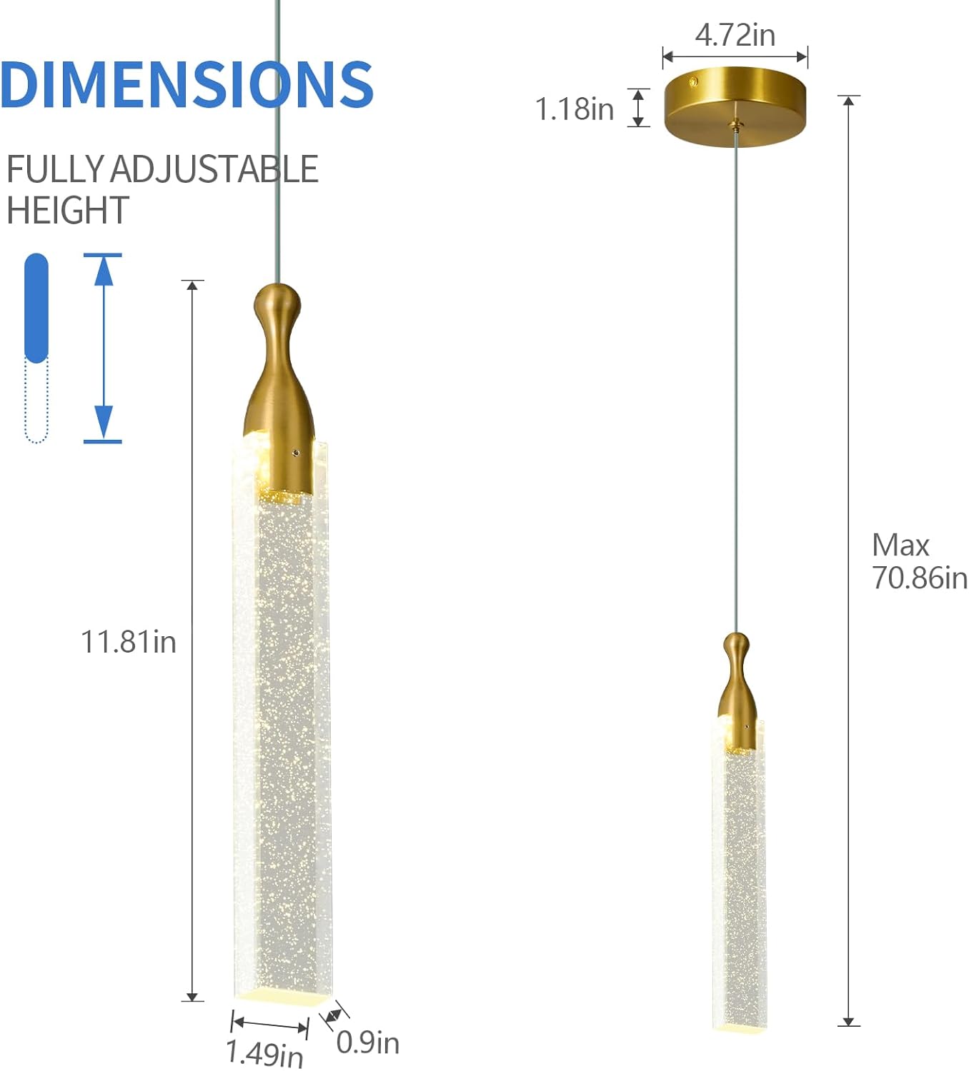 LBSQJ Pendant Lights Kitchen Island Kitchen Light Fixtures Ceiling Dimmable LED Modern Gold Mini Pendant Light Bubble Crystal Pendant Lighting for
