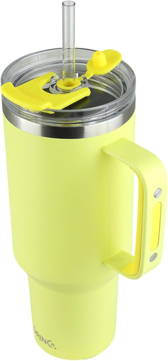 Drinco BigSur – Vaso de 40 onzas y 30 onzas con asa, tapa con popote, taza de viaje de acero inoxidable aislada para agua fría y caliente, para