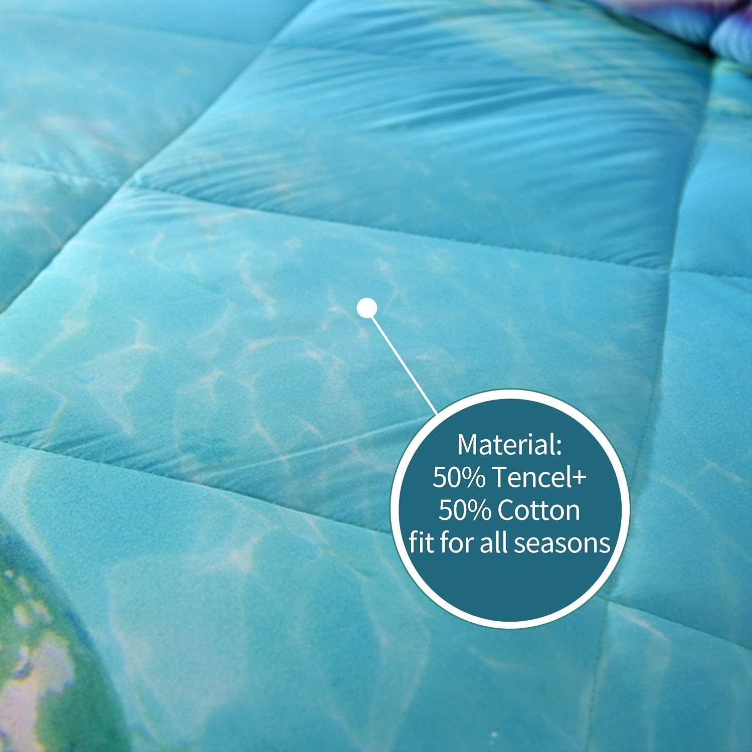 ENCOFT Juego de edredón de tortuga para niños, juego de ropa de cama matrimonial para niñas y niños, juego de ropa de cama de 3 piezas, color azul