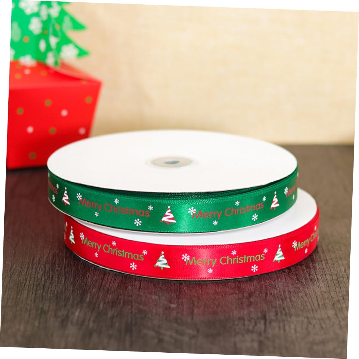 EXCEART 2 unids Navidad Impreso Cintas de Alambre Cinta de Satén de Navidad Cinta de Embalaje Cintas Artesanales Cintas de Fabricación de Cintas de