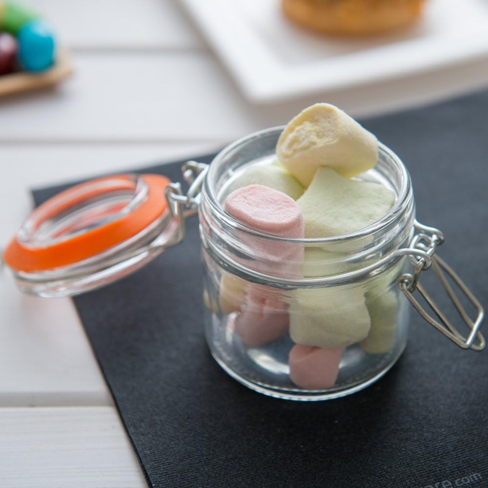Restaurantware Tarro Mason con tapa de abrazadera ancha – Tarros Mason con tapa de gatillo – Almacena líquidos o productos secos, sirve postres,