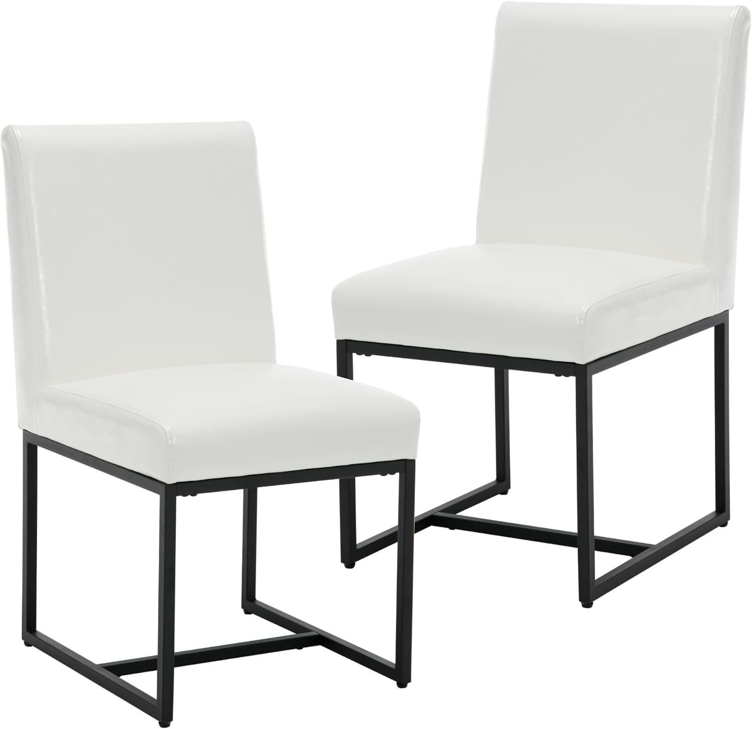 Wahson Set of 2 Upholstered Dining Chair, Faux Leather Mid Century Modern Kitchen Leather Chair Armless for Dining Room, with Black Finish Metal