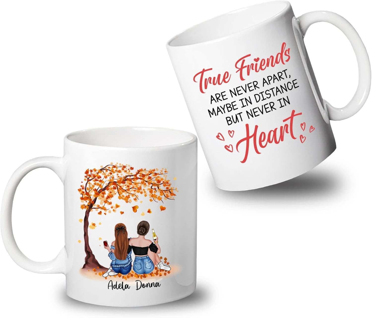 Taza de café blanca de 2 mejores amigos, 11 onzas, 15 onzas, taza de amistad personalizada para mujeres, mejor amiga, mejor amiga, hermana, hermana