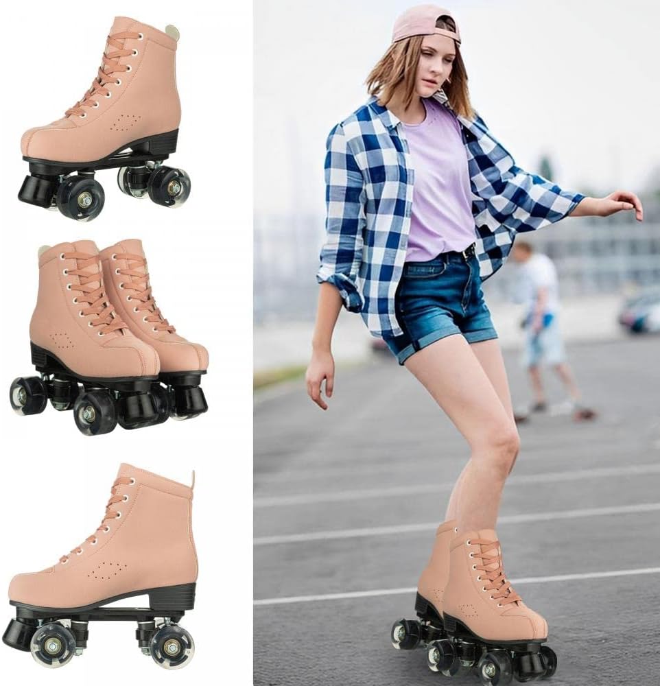 Comeon Patines clásicos para mujer, unisex, de caña alta, de 4 ruedas, patines de doble fila para niños y niñas