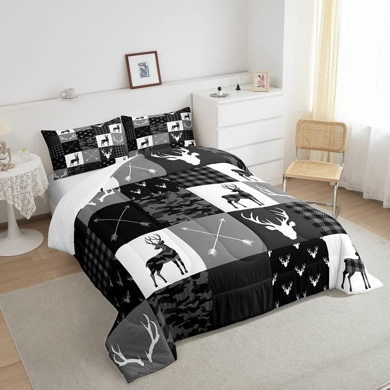 Juego de edredón de silueta de ciervo, tamaño Queen, juego de ropa de cama de 3 piezas para niños, adolescentes, decoración de la habitación del