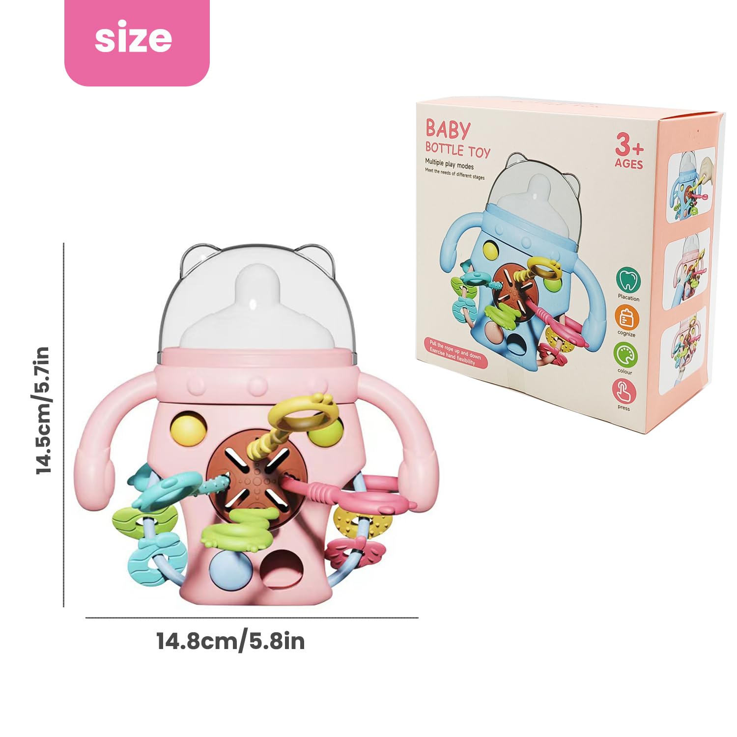 LBKJOE Montessori – Juguete para bebés de 18 meses en adelante, bonita forma de botella, juguetes sensoriales para dentición con sonajeros para