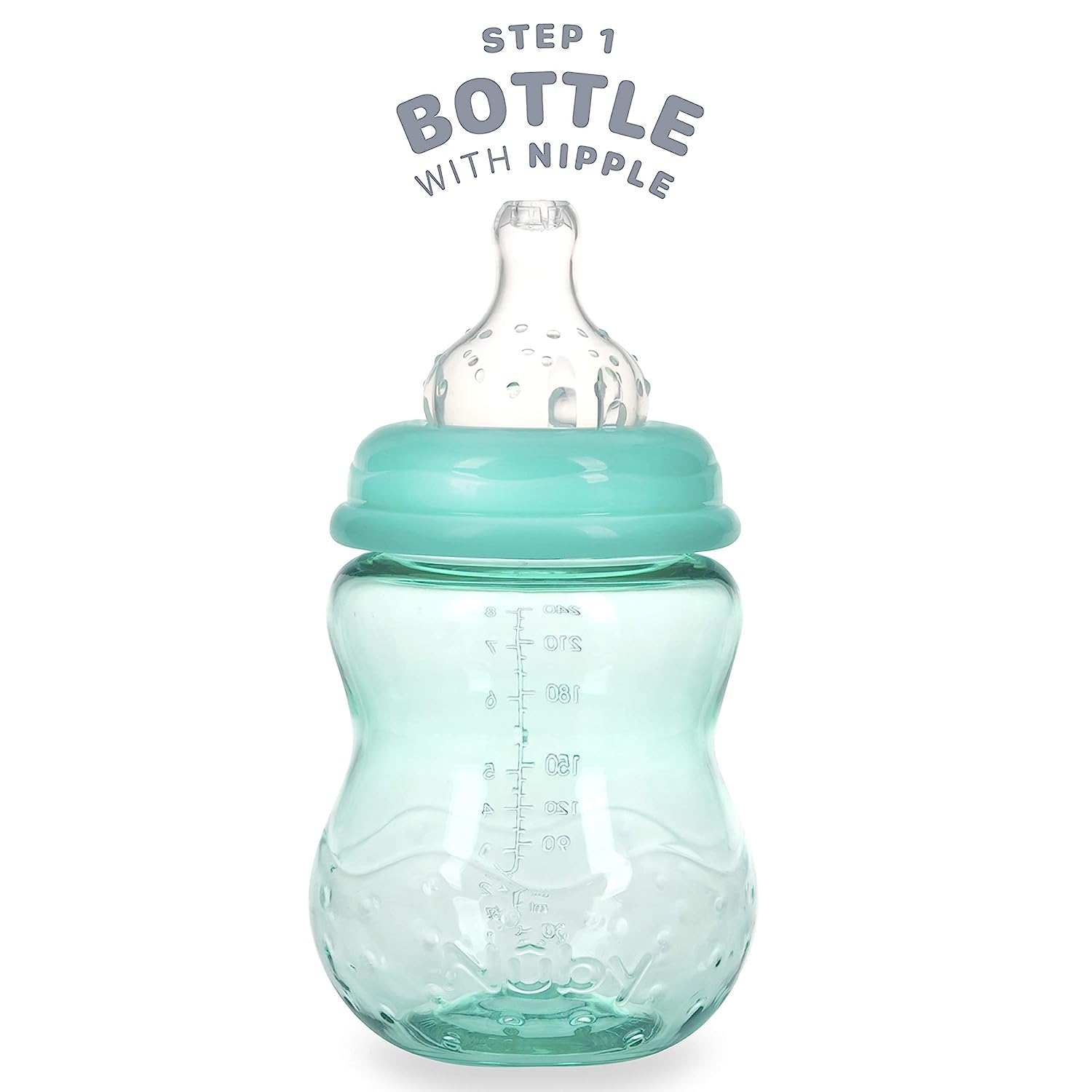 Nuby Botella de cuello ancho Tritan de 3 etapas Grow with Me sin derrames, 8 onzas, 2 unidades, rosaverde azulado