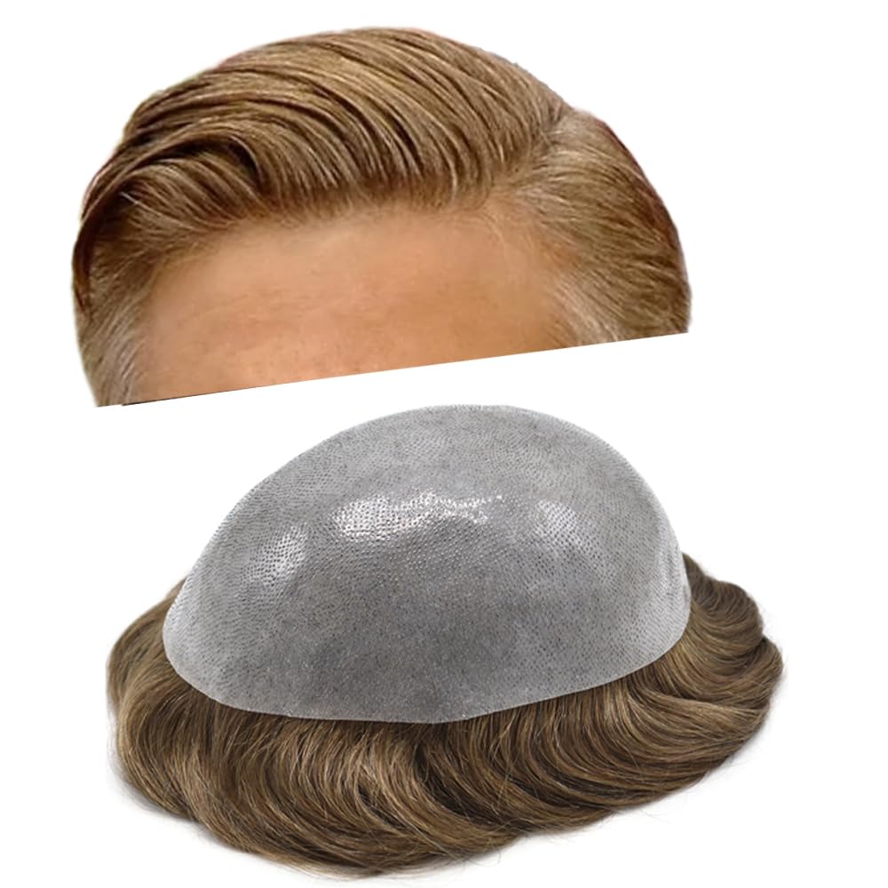 Toupee – Pieza de cabello humano real para hombres, sistema de reemplazo de cabello de piel de polietileno para hombres, piezas de cabello V-loop