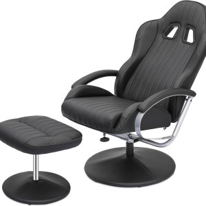 Magshion Silla reclinable estilo carreras con otomana, silla tapizada para videojuegos con respaldo ajustable, silla reclinable giratoria con Magshion Silla reclinable estilo carreras con otomana, silla tapizada para videojuegos con respaldo ajustable, silla reclinable giratoria con