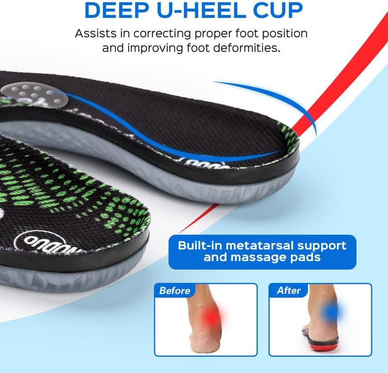 2 pares 4 piezas Plantillas de zapatos para aliviar la fascitis plantar, plantillas de arco alto flexibles de apoyo para hombres y mujeres, para