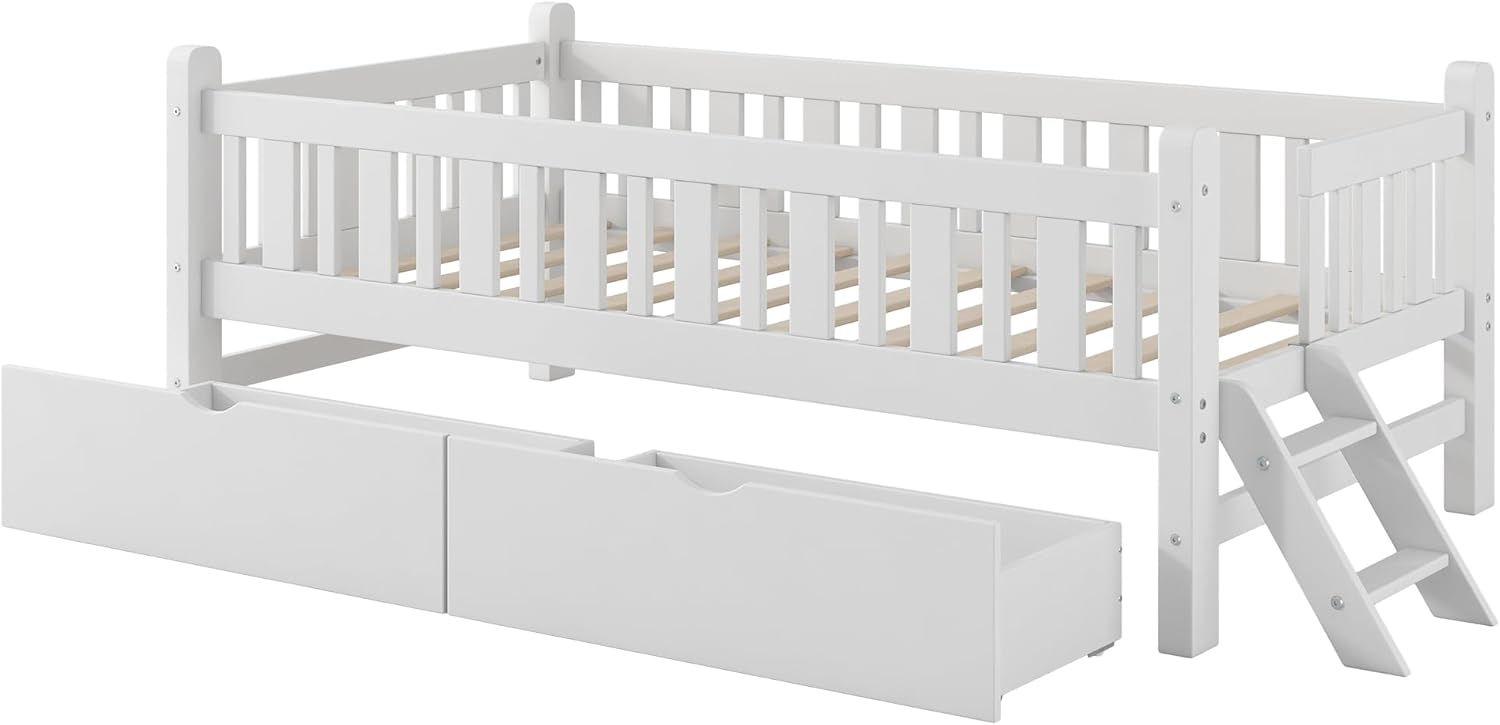 Base de cama de plataforma individual con 2 cajones de almacenamiento, marcos de cama individual de madera para niñas y niños pequeños, soporte de 8