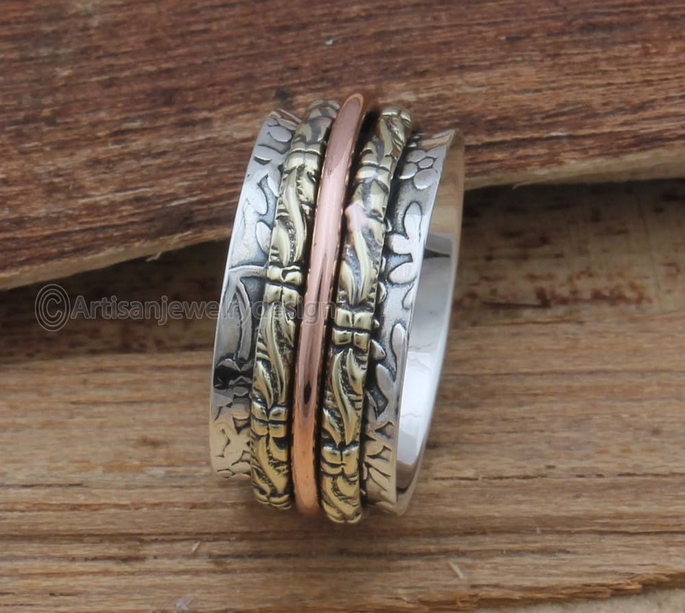 925 Silver Ring, Handmade Ring Women, Fidget Spinner Ring, Boho Silver Ring, Unique Spinner Ring, Meditation Silver Ring, Spinner Band Ring, Chunky