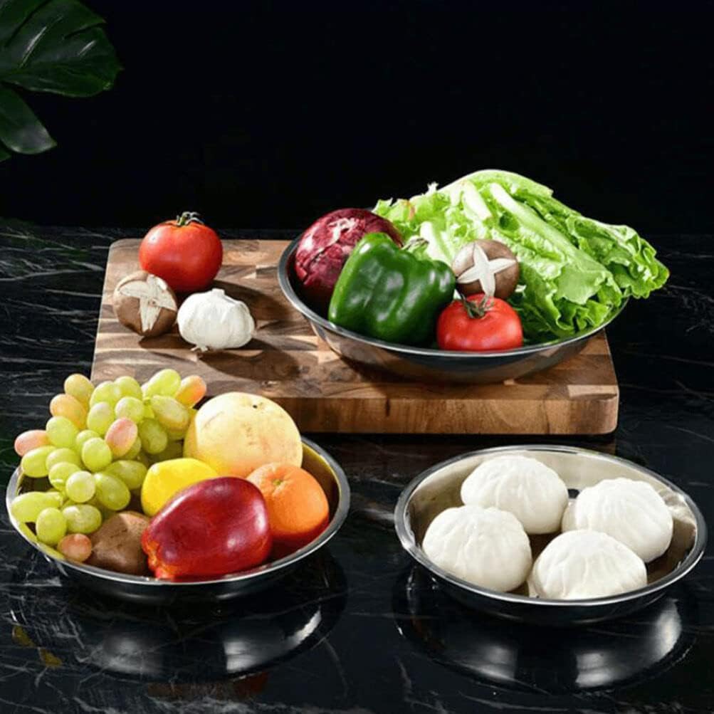 Luxshiny Plato de cena de disco de acero inoxidable, plato de aperitivo, platos decorativos para comer, bandeja de comida decorativa, platos de