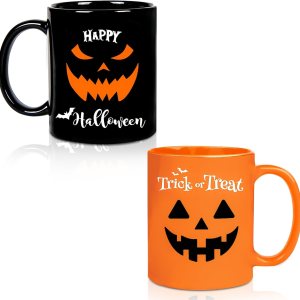 Whaline Juego de 2 tazas de Halloween de 12 onzas con diseño de calabaza, tazas de café de cerámica para el hogar, escuela, oficina, centros de Whaline Juego de 2 tazas de Halloween de 12 onzas con diseño de calabaza, tazas de café de cerámica para el hogar, escuela, oficina, centros de