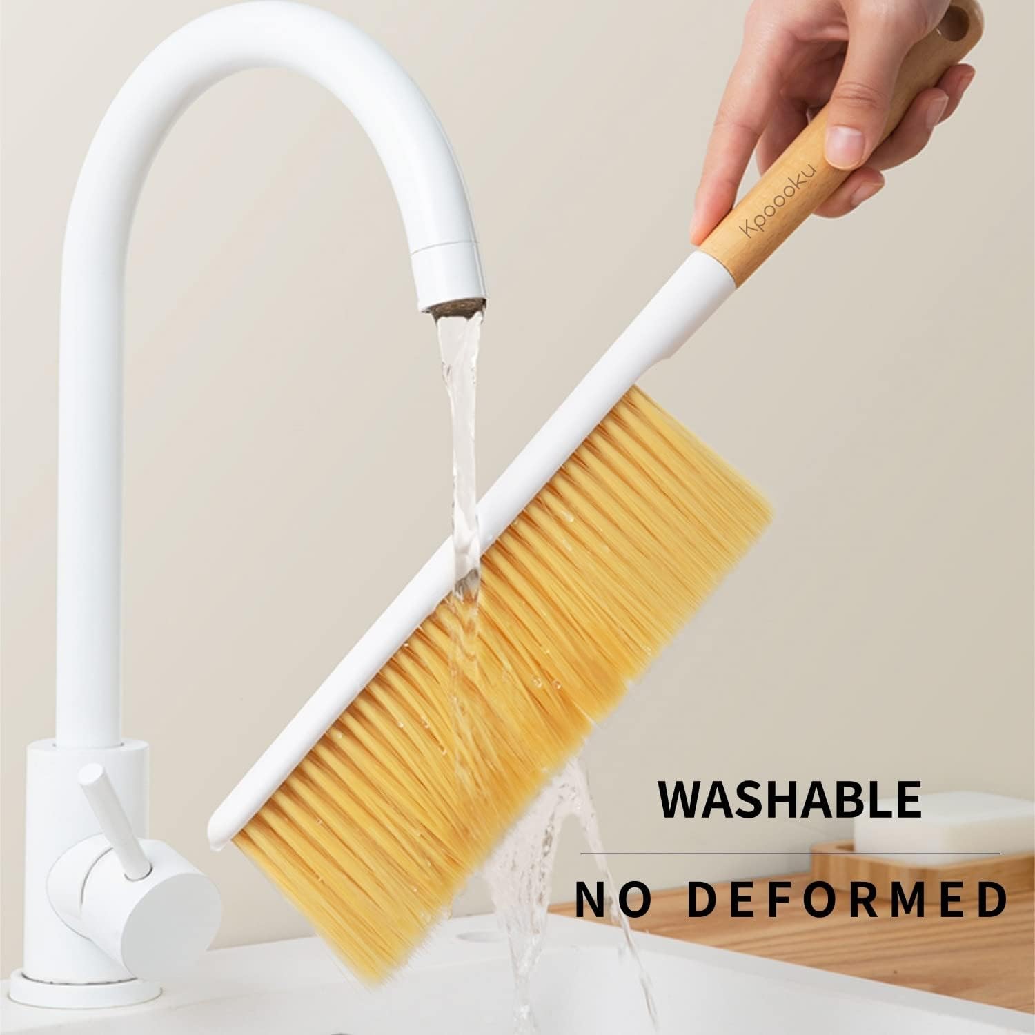 Cepillos de limpieza de escobas de mano, cepillo suave para plumero de muebles con mango de madera largo, herramienta de polvo para el hogar (1