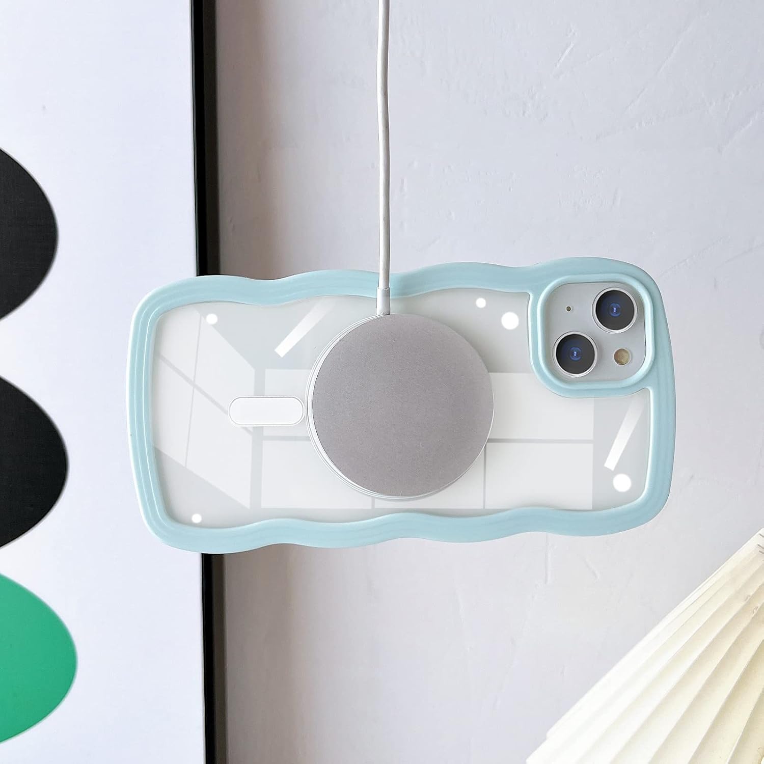 Skyseaco Funda para iPhone 14, compatible con MagSafe, bonita forma de marco de onda rizada, a prueba de golpes, suave funda magnética para mujeres