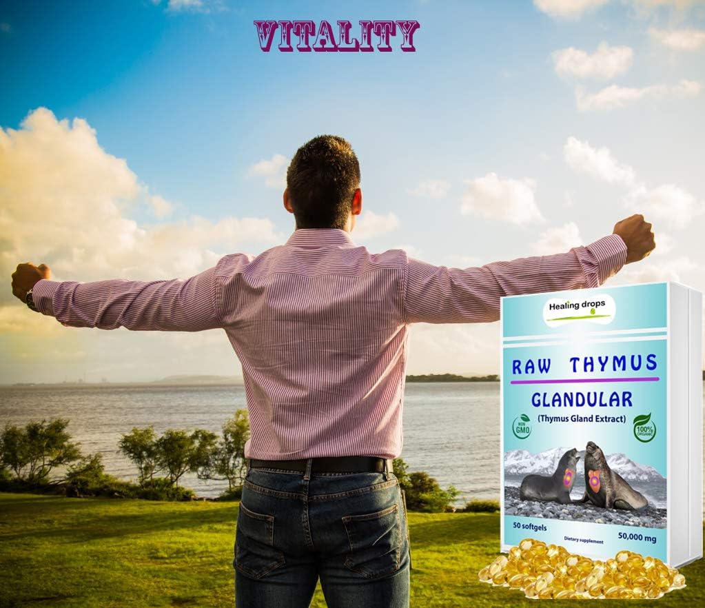 HEALING DROPS Suplemento glandular Thymus Extracto de tejido crudo – Apoya la alergia inmunológica Histamina Health Geles suaves con Harbor Seal