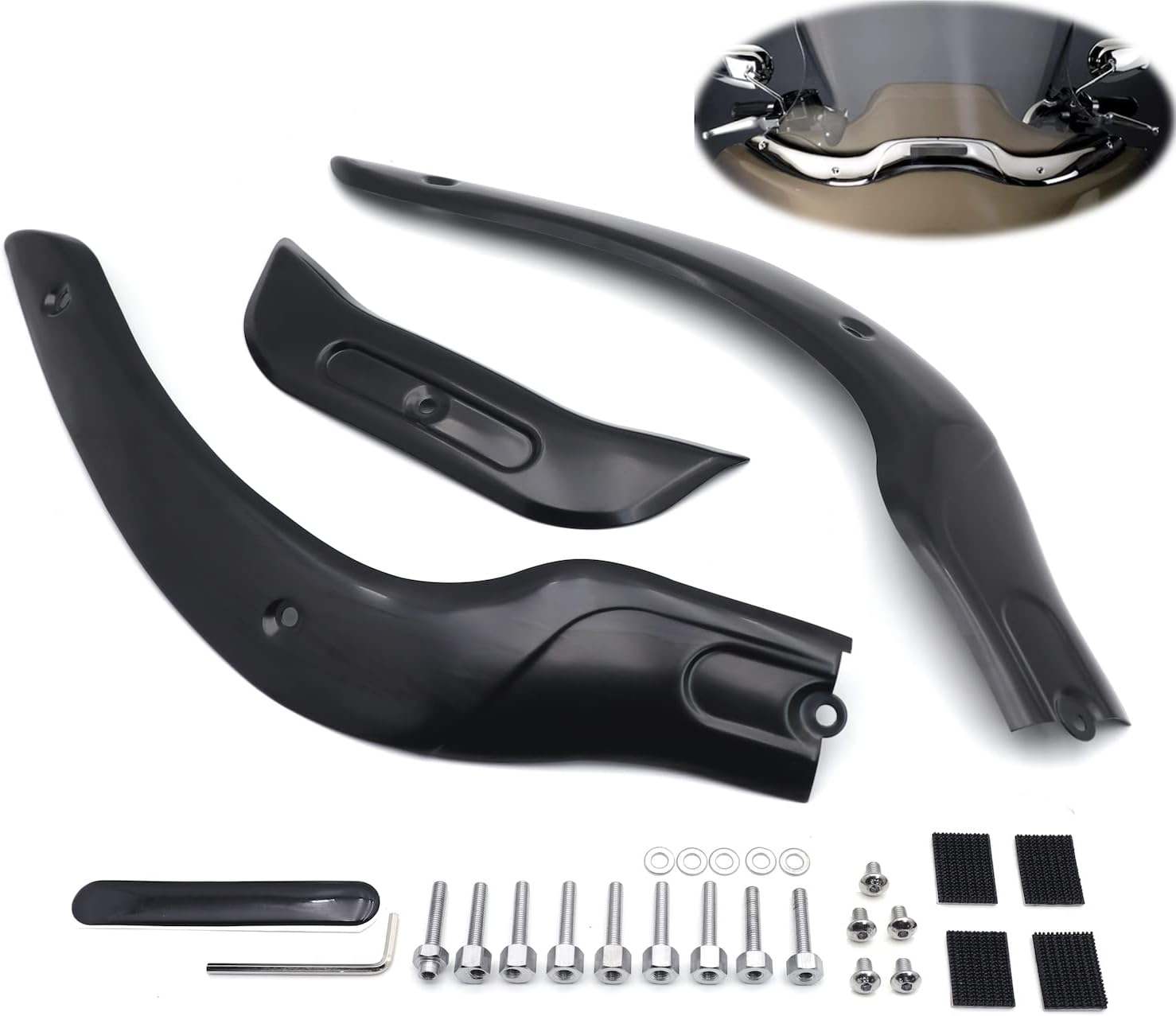 Kit de molduras de parabrisas de motocicleta compatible con H-D Road Glide 04-13 FLTR EFI FLTRI PNMT449-BK