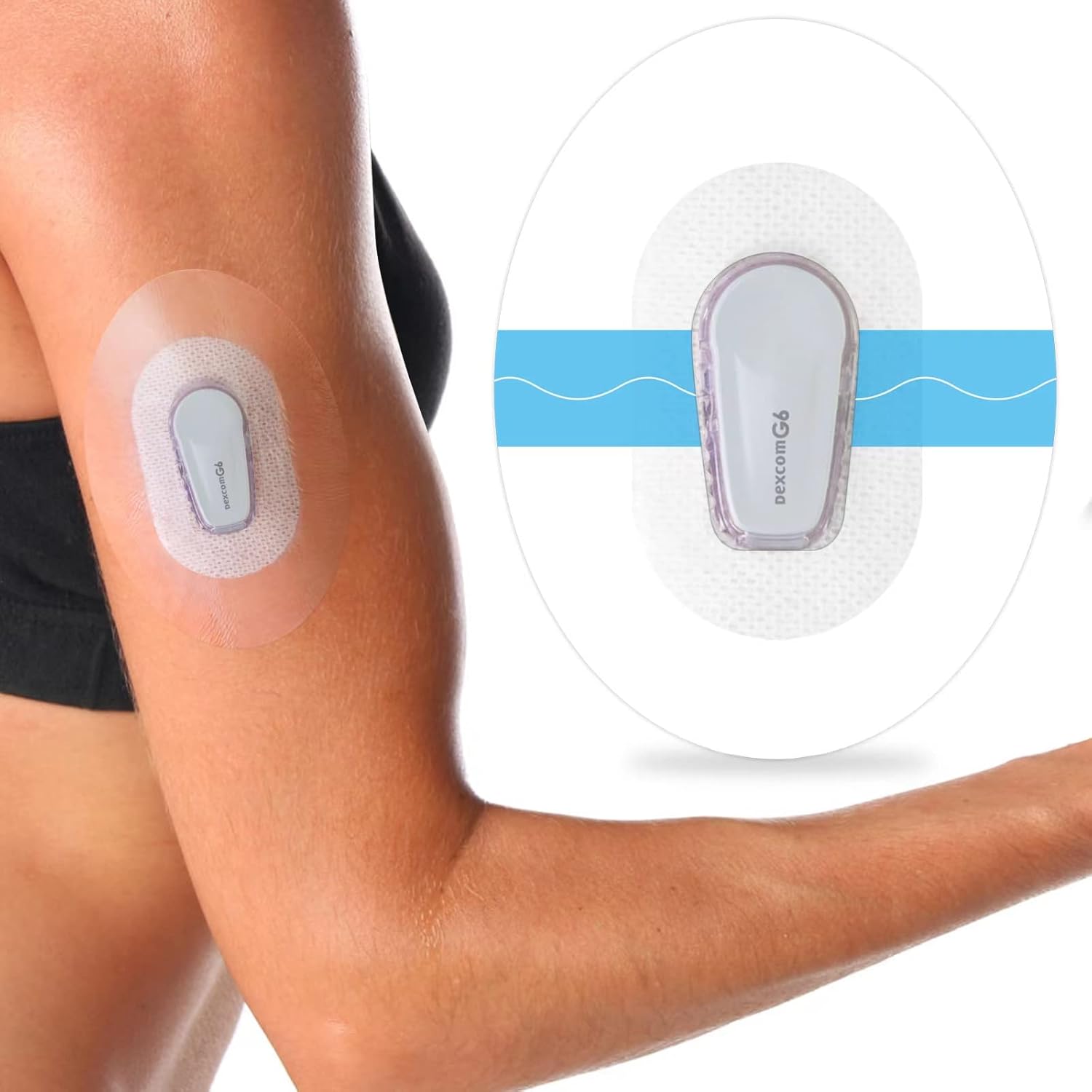 Kuruyo Parches adhesivos para Dexcom G6 Sensor Covers Overpatch Cinta de película transparente, paquete de 60, color azul