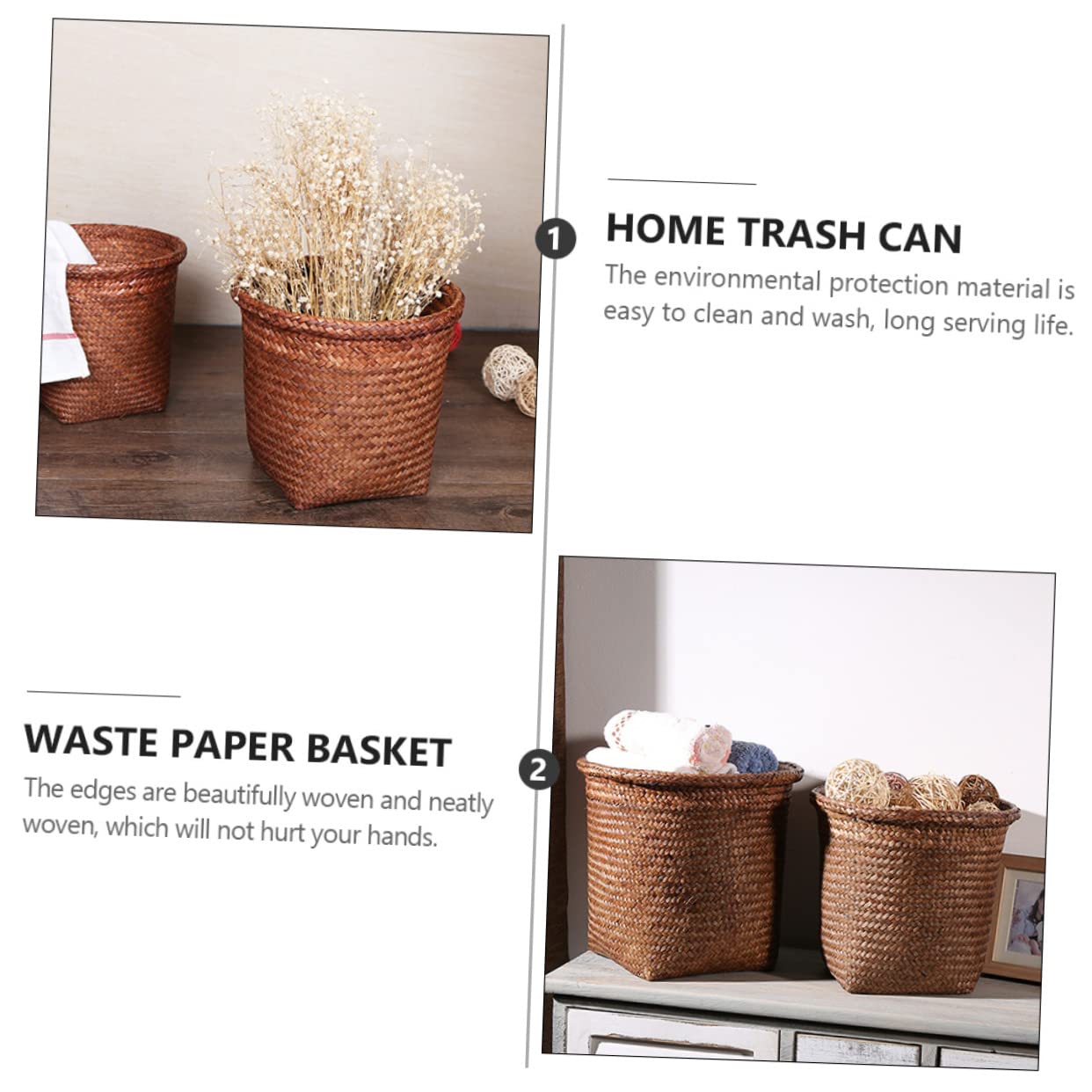 HOOTNEE Cesta de almacenamiento de mimbre para papas y cebollas, cesta de lavandería, cesta de basura rosa, soporte para brochas de maquillaje,