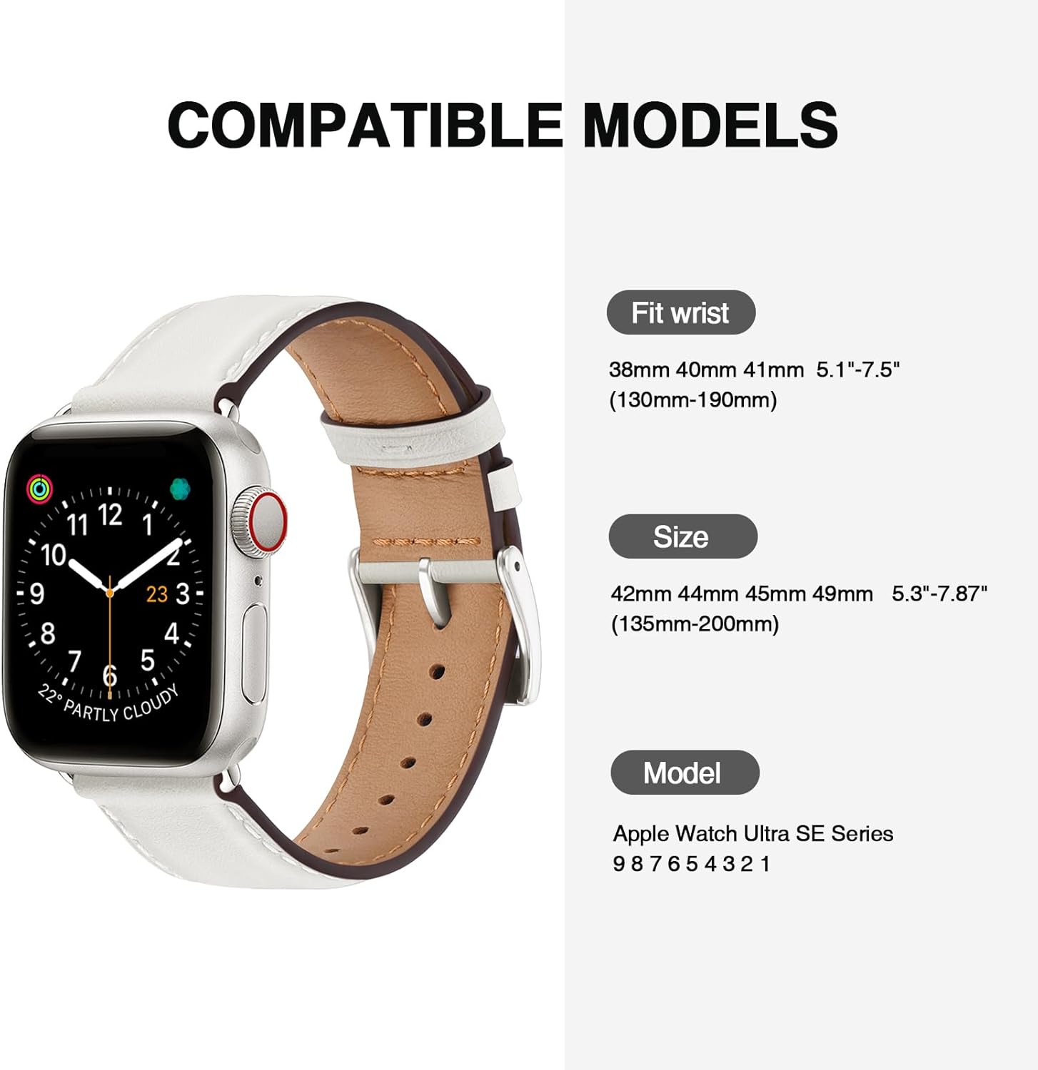 OMIU Square Bands Compatible with Apple Watch Band 38mm 40mm 41mm 42mm 44mm 45mm 49mm, Genuine Leather Wristband Starp for iWatch SE Series 8 7 6 5