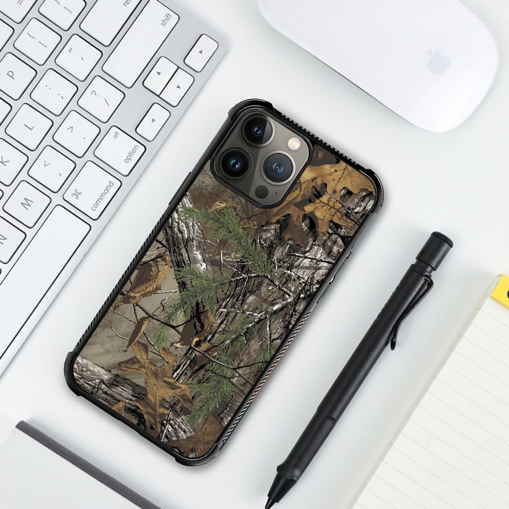 Funda compatible con iPhone 15 Pro Max, diseño de hojas de árbol de camuflaje H, resistente a arañazos y golpes, funda protectora de TPU resistente