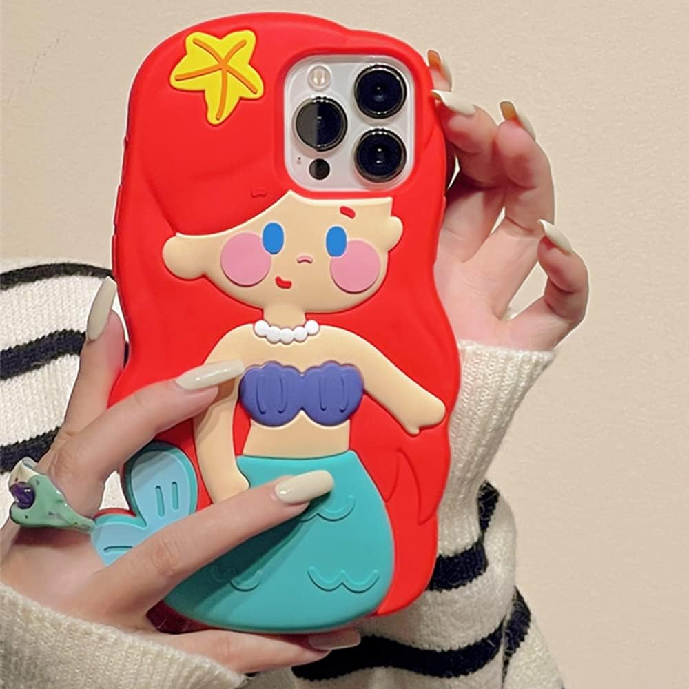 Funda de silicona para iPhone 12 Pro Max de 6.7 pulgadas, funda de teléfono de sirena roja Kawaii 3D, funda gruesa a prueba de golpes, suave, retro,
