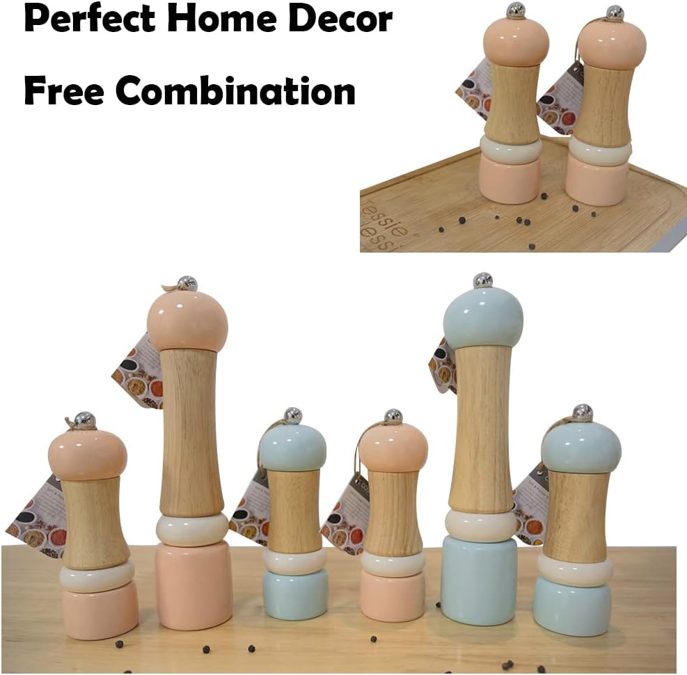 CASASUNCO Juego clásico de molino de sal y pimienta de madera, salero y pimienta, elegante molinillo de pimienta, rotador de cerámica, recargable,