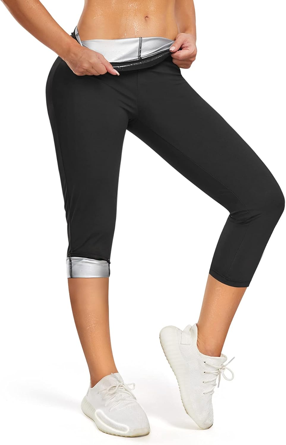 URSEXYLY Pantalones deportivos de sauna para mujer, leggings térmicos para ejercicio, cintura alta, adelgazamiento, entrenamiento de cintura, capris