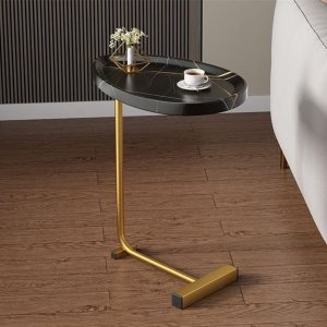 WANLIAN Mesa auxiliar pequeña, mesa auxiliar en forma de C de 23 pulgadas para sofá y cama, mesa de bandeja de TV con marco de metal para sofá, sala WANLIAN Mesa auxiliar pequeña, mesa auxiliar en forma de C de 23 pulgadas para sofá y cama, mesa de bandeja de TV con marco de metal para sofá, sala