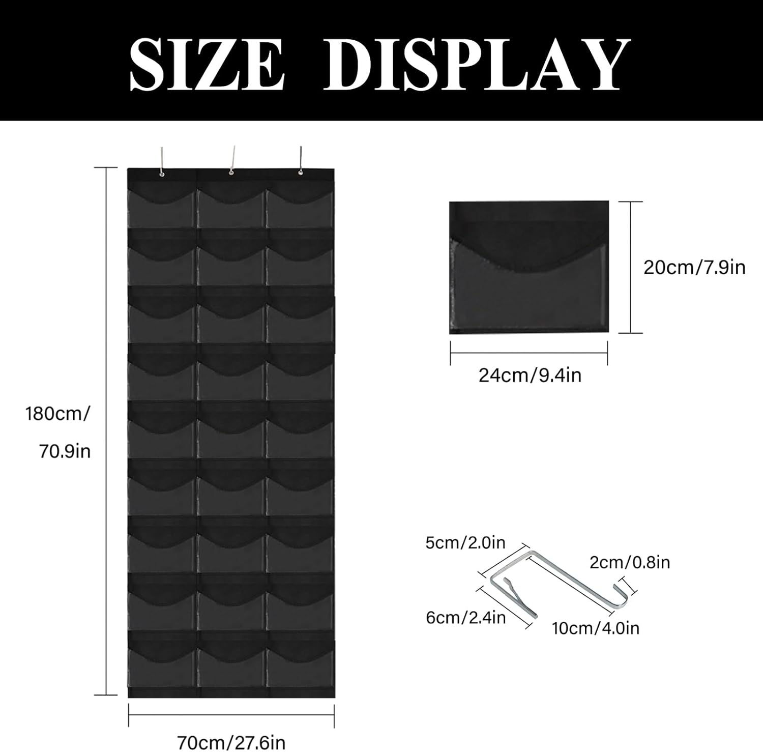 27 Pockets Hat Rack For Baseball Caps, Baseball Hat Organizer for Wall&Over the Door, Caps Hat Holder Hanger For Closet With Large Clear Pockets