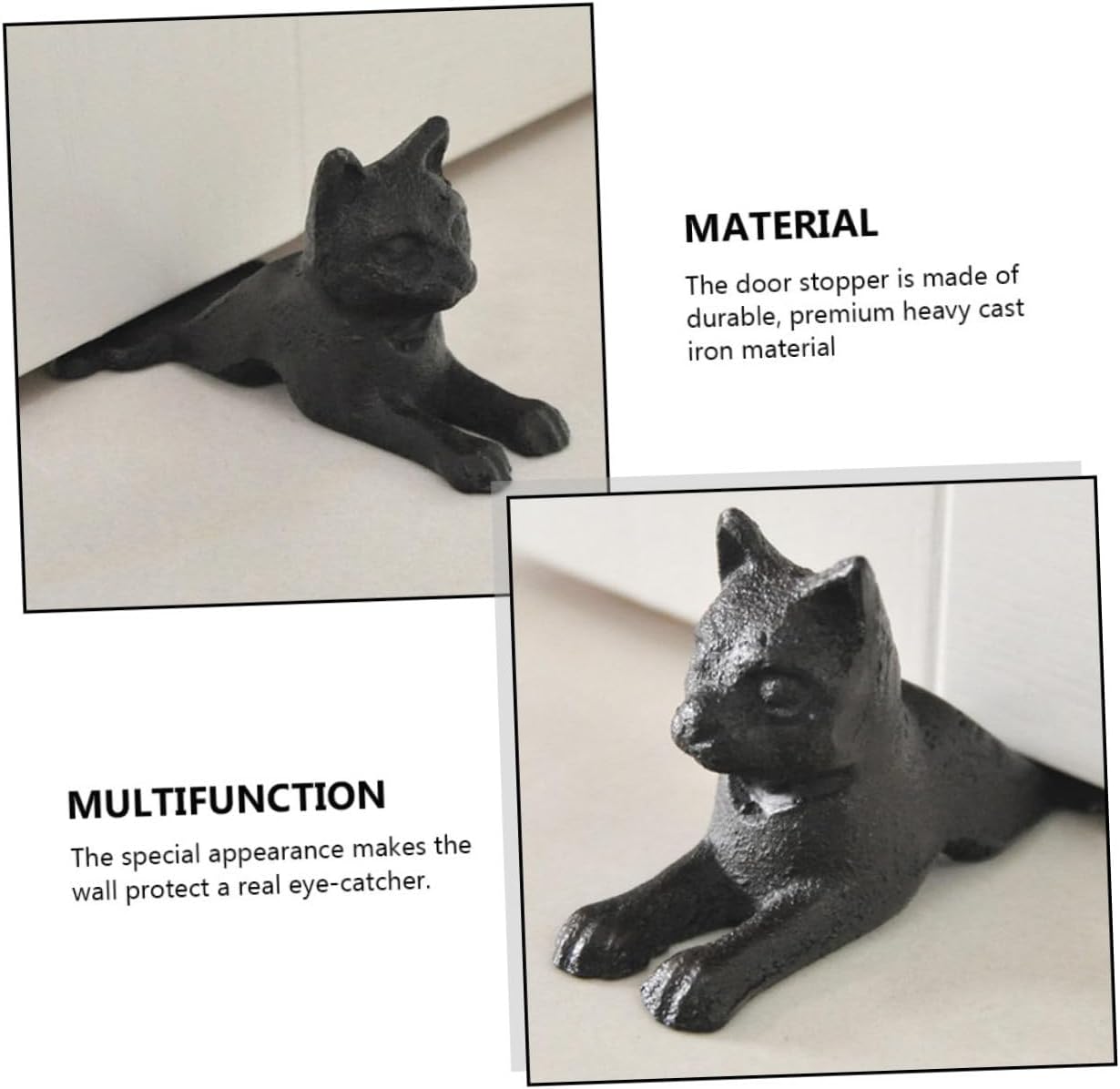 Ciieeo Tope de puerta de gato de hierro fundido, tope de puerta de metal resistente, decoración de escritorio, tapón de puerta de hierro fundido,