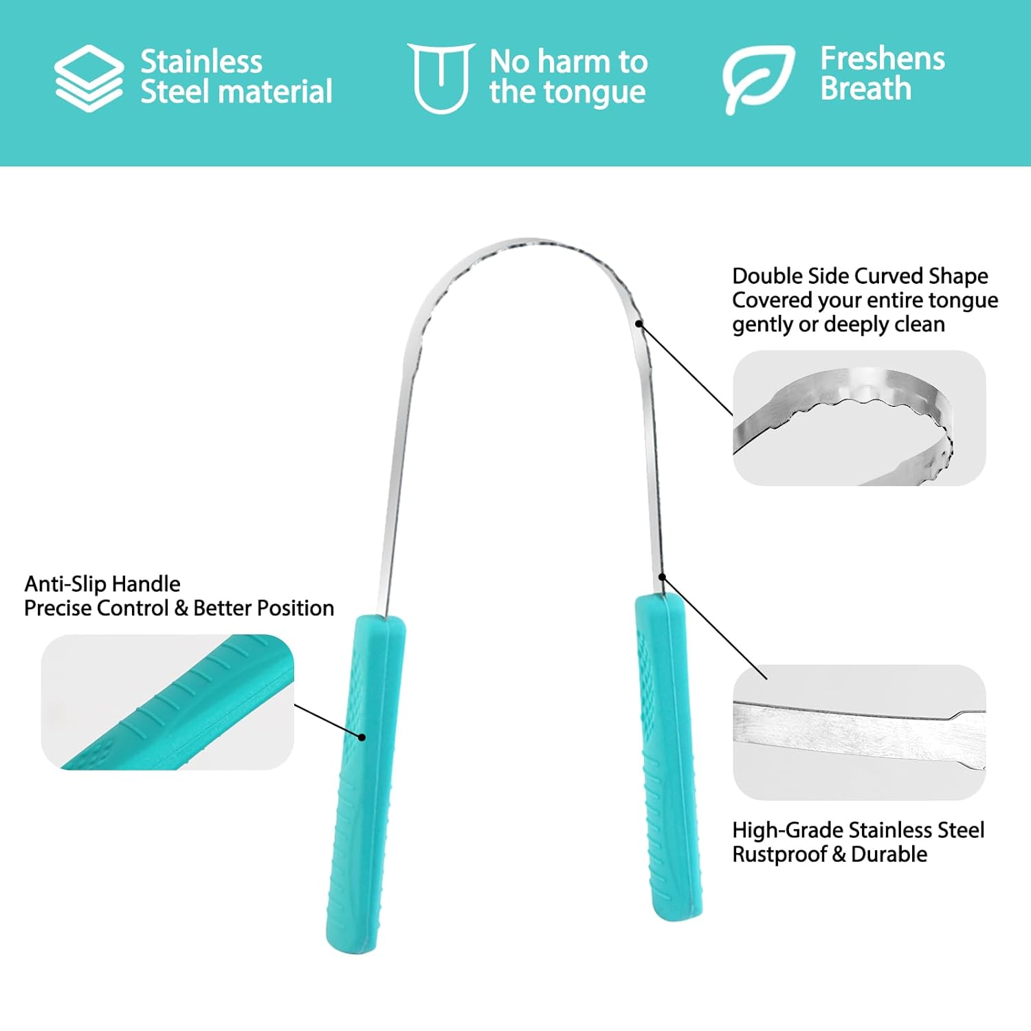 FYY Raspador de lengua para adultos y niños, limpiadores de lengua de acero inoxidable con mango de agarre cómodo, raspador de lengua de metal con