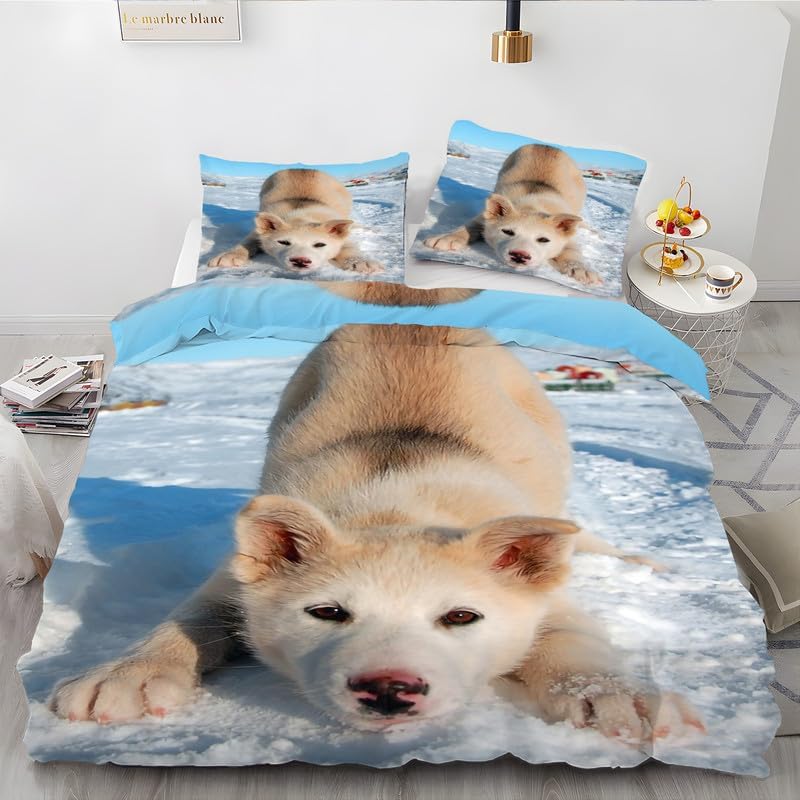 Light Blue Dog California King Duvet Cover Animal Print Bedding Soft Microfiber Comforter Cover and 2 Pillow Shams 20″X36″, Bed Set Duvet Covers