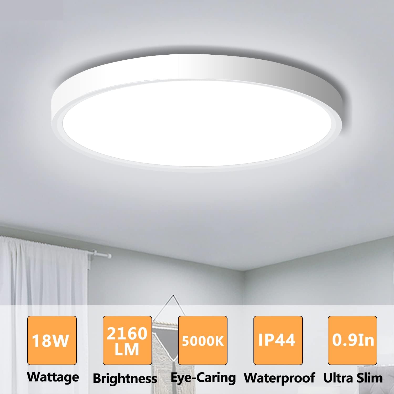 Paquete de 4 lámparas de techo LED de montaje empotrado, lámpara de techo LED moderna de 9 pulgadas, color blanco, 18 W, 5000 K, perfil bajo,