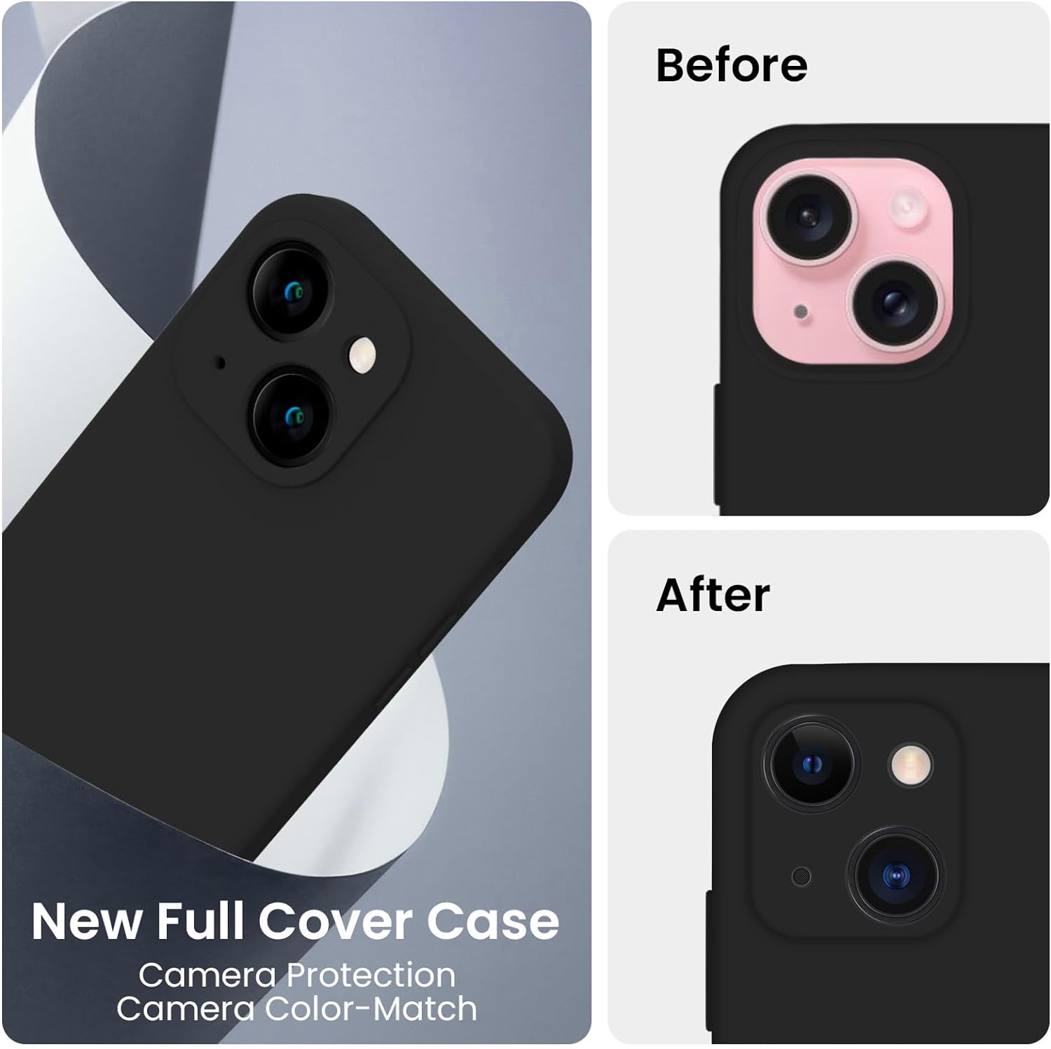 FireNova Funda diseñada para iPhone 15, funda de silicona mejorada protección de cámara con 2 protectores de pantalla, forro interior de microfibra
