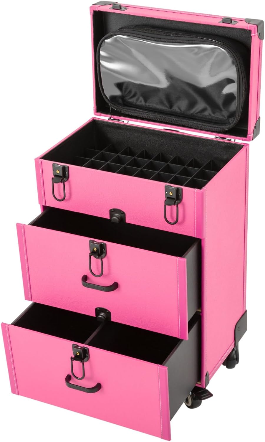 Caja de tren de carretilla de aluminio de 3 niveles, Rosa Rojo, Moderno
