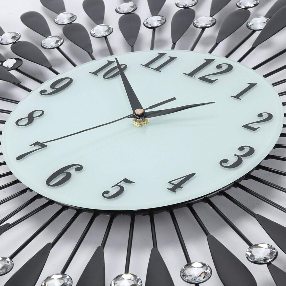HAODING Reloj de pared con diamantes de cristal, reloj de pared moderno, reloj de pared de flores, reloj de metal silencioso, decoración de arte de