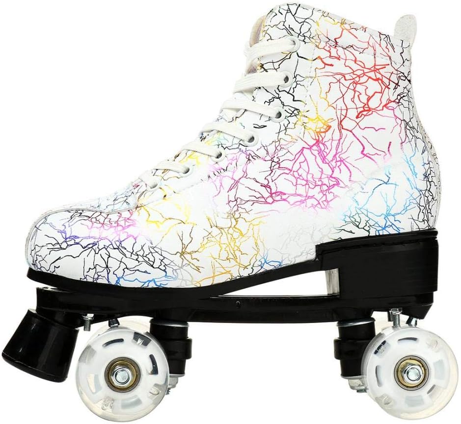 Patines unisex de doble fila, cuatro ruedas, patines altos, patrón de rayos, para principiantes, mujeres, hombres, niños y niñas