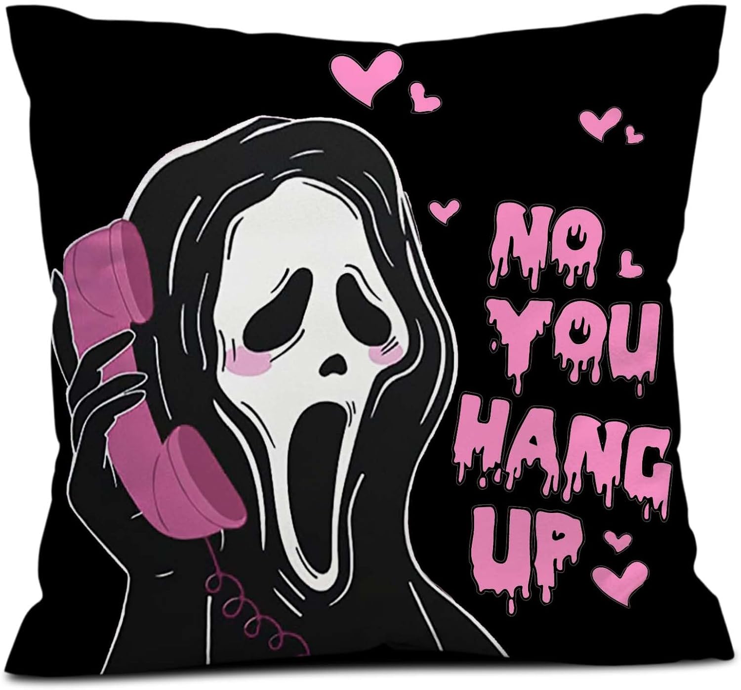 No You Hang Up – Funda de almohada con diseño de fantasma rosa, color negro, para Halloween, Día de San Valentín, decoración para sofá, dormitorio,