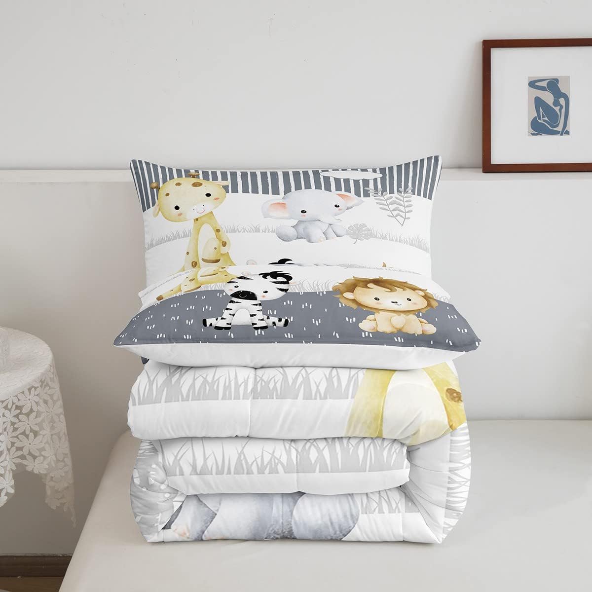 Juego de edredón de animales lindos Kawaii, juego de ropa de cama de león para niños, niñas, mujeres, adultos, edredón de cebra y jirafa, juego de