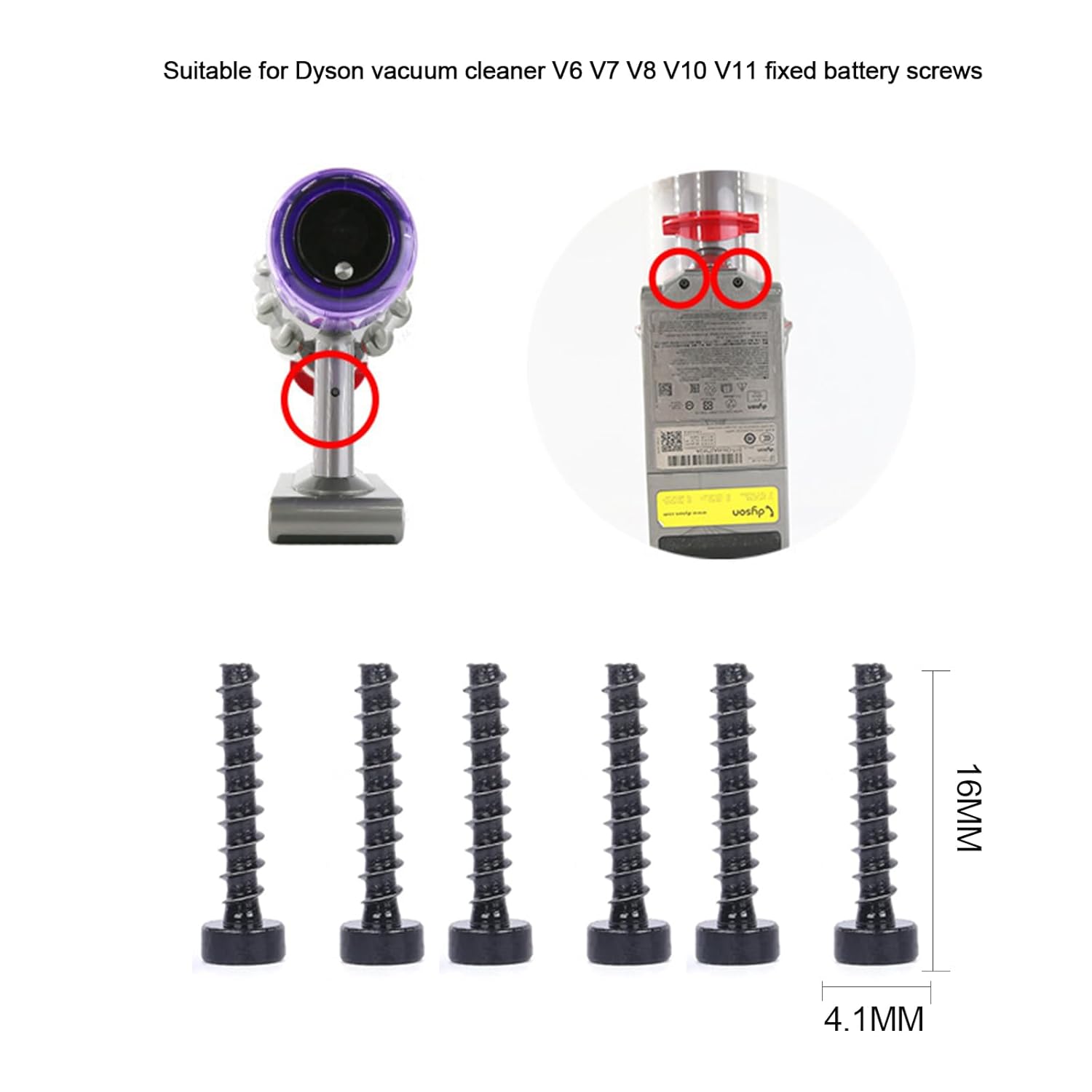 Tornillos de batería para aspiradora Dyson V6 V7 V8 V10 V11  Tornillos de fijación de 0.630 in para instalación de paquete de energía