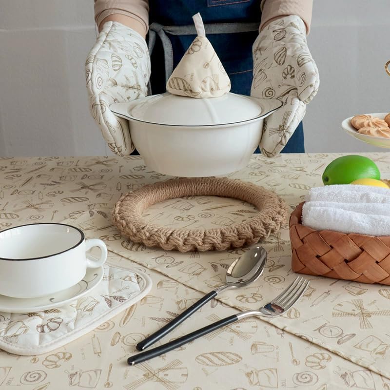 Guantes de horno y agarraderas, guantes de horno y soportes para ollas con forro suave 100% algodón, resistentes al calor para 230 grados, guantes