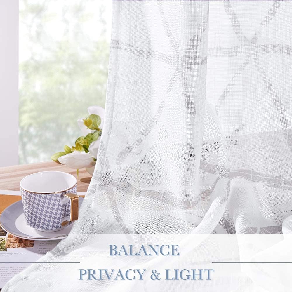 StangH Cortinas semitraslúcidas blancas  Paneles de cortina transparentes con aspecto de lino, diseño de triángulo, cortinas de privacidad para sala