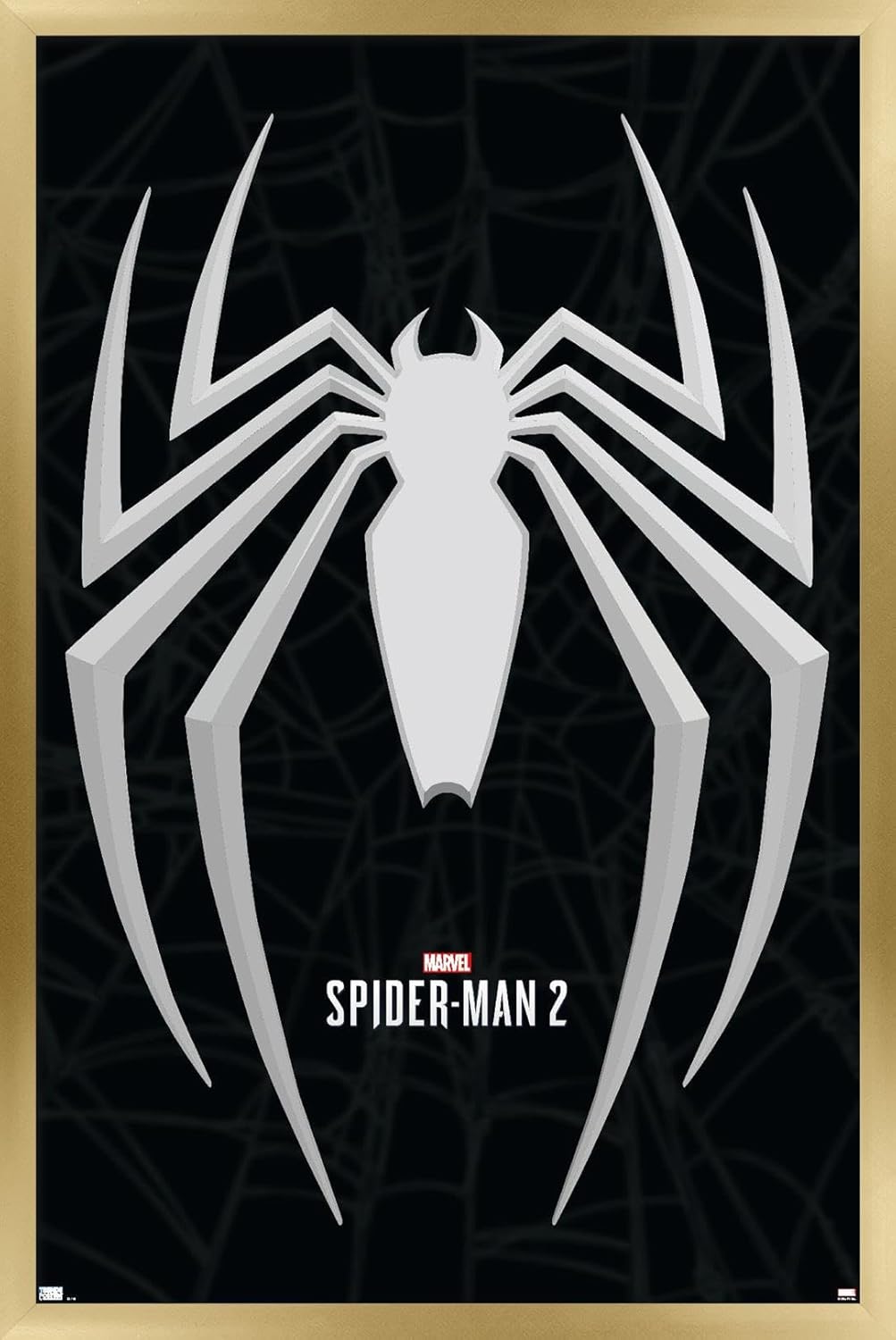 Trends International Marvel’s Spider-Man 2 – Póster de pared con icono de Peter Parker, 14.72 x 22.37 pulgadas, versión enmarcada en oro