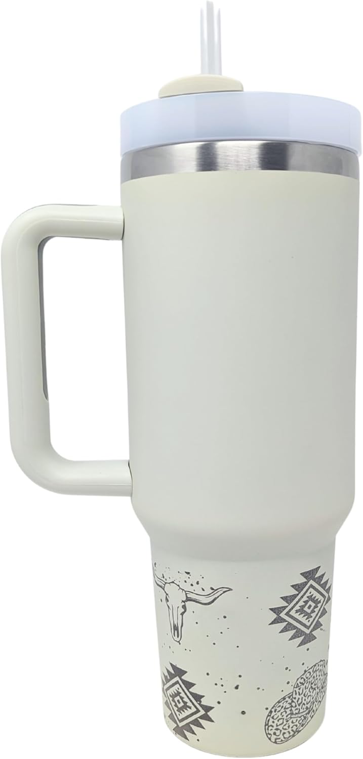 FTB Creative Vaso mate suave de 40 onzas, diseño personalizado, acero inoxidable de doble pared, con tapa y popote (Desert Western, Iced)
