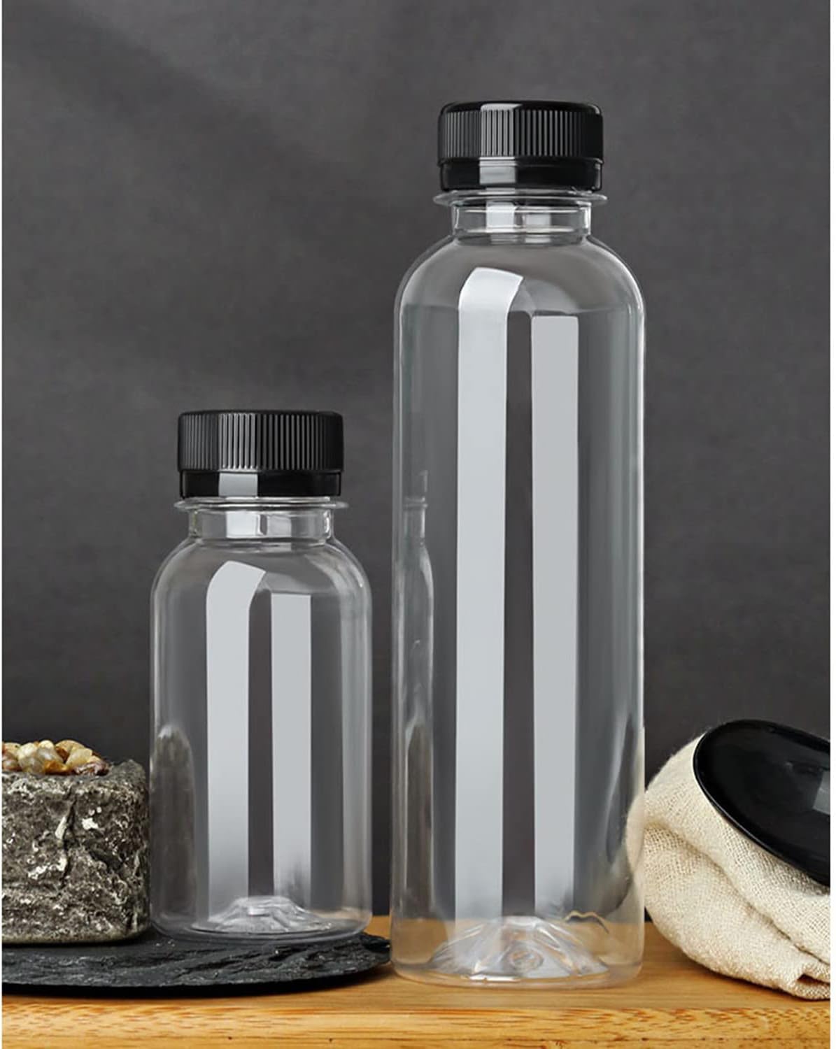 SHZMJL 4 botellas de jugo de plástico de 16 onzas con tapas, botellas de plástico desechables transparentes vacías a granel, botellas de jugo de