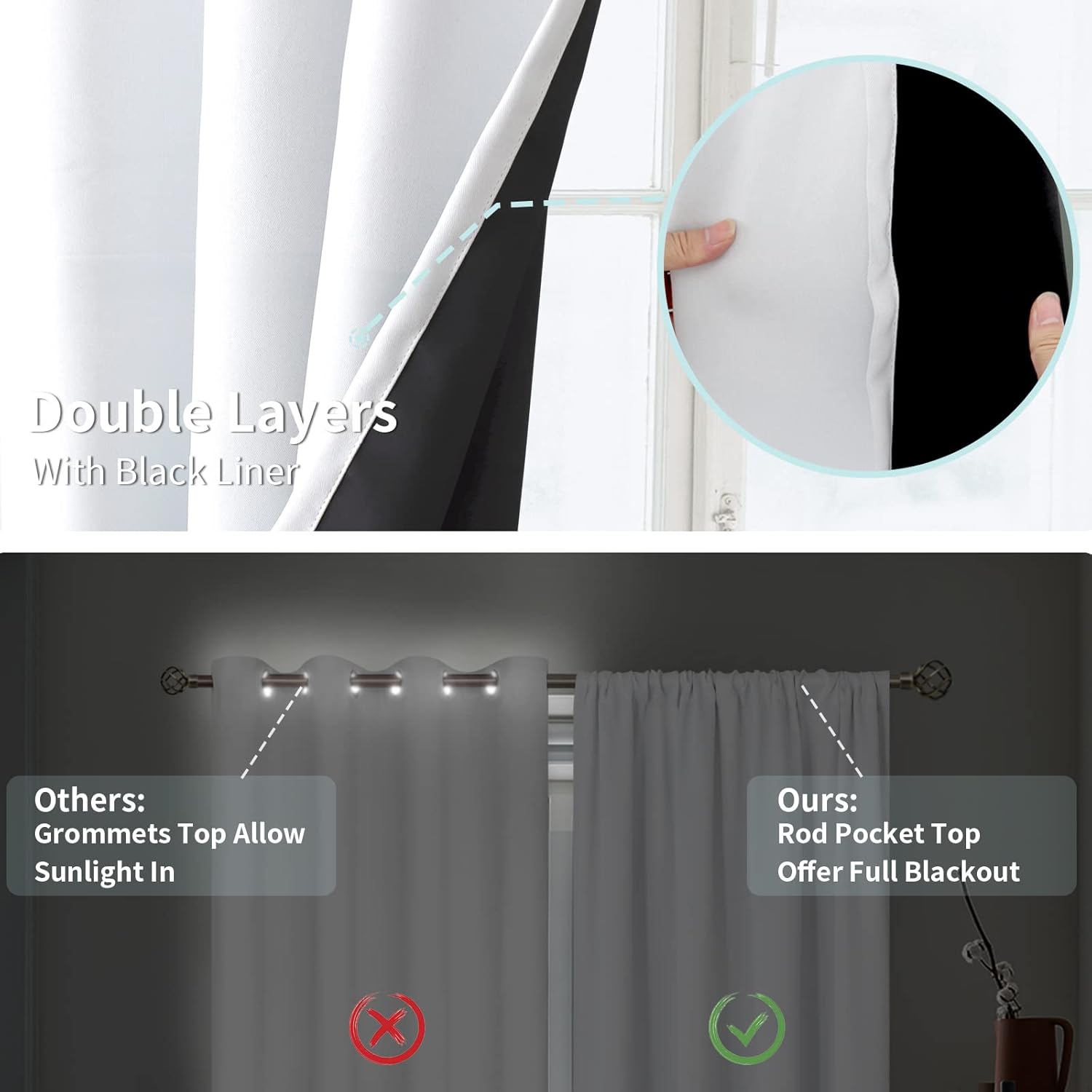 BGment – 2cortinas 100% opacas, con aislamiento térmico, forro negro, de doble capa, oscurecedoras, reductoras de ruido y con bolsillo para