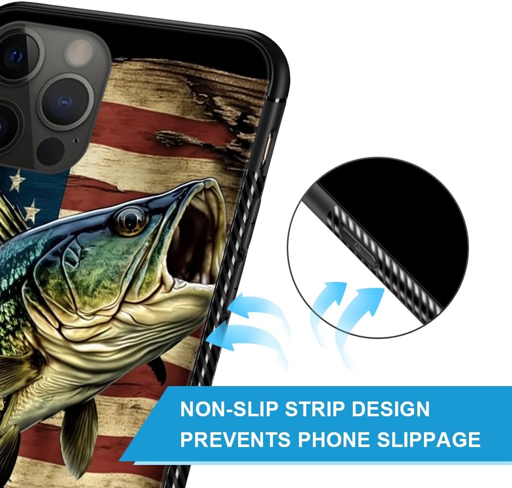 Funda compatible con iPhone 11, funda clásica con diseño de bandera de madera estadounidense de peces para iPhone 11, para hombres y mujeres, diseño